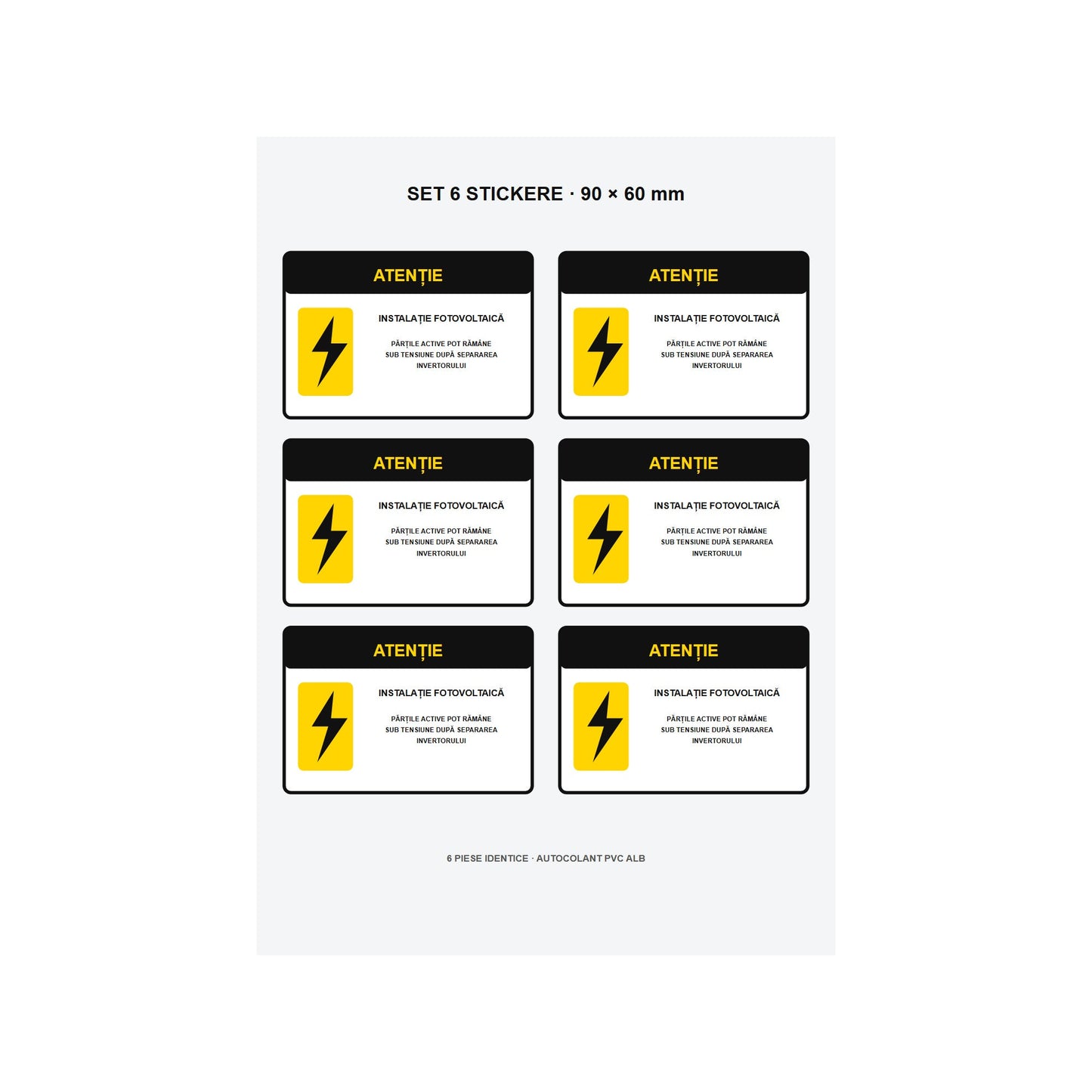 Set 6 stickere de avertizare pentru cutii de joncțiune fotovoltaice, PVC autoadeziv, 9 x 6 cm, Alb – imaginea 4