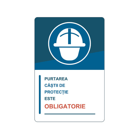 Indicator „Purtarea căștii de protecție este obligatorie”, placa PVC rigid 4 mm, 20 x 30 cm – imaginea 1