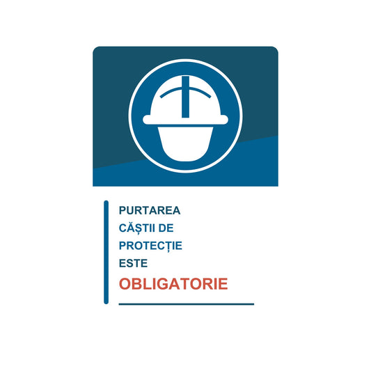 Sticker „Purtarea căștii de protecție este obligatorie”, PVC autoadeziv, 20 x 30 cm – imaginea 1