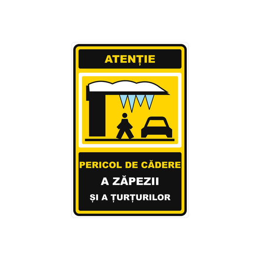 Indicator de avertizare „Pericol de cădere a zăpezii și a țurțurilor”, placă din PVC rigid, grosime 4 mm, 20 x 30 cm, Alb – imaginea 1