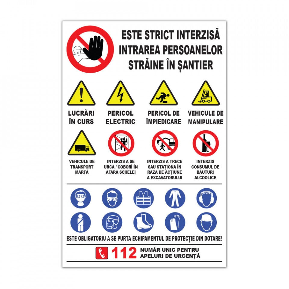 Panou Indicator PVC 4mm "Reguli generale Șantier in lucru"