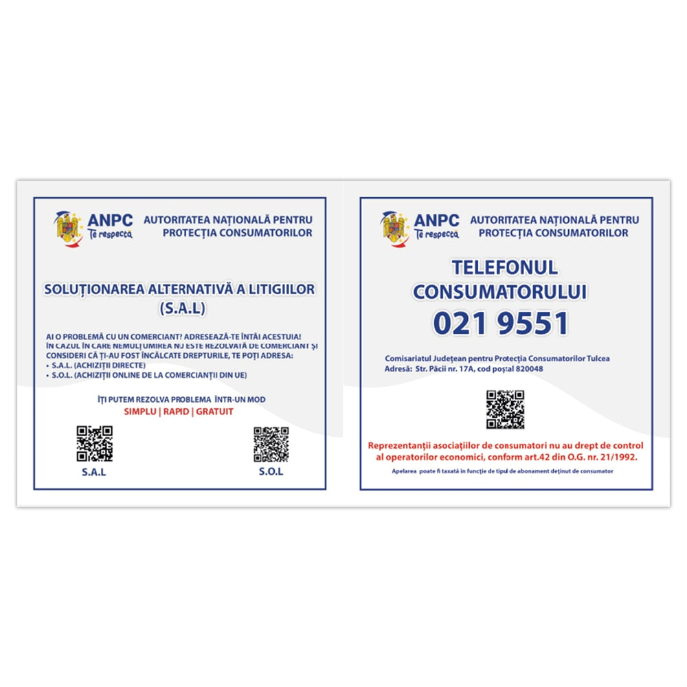 Placuta Obligatorie Combinata "SAL si Telefonul Consumatorului" — 40×20 cm - Tulcea