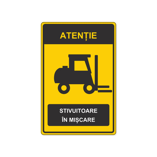 Indicator „Atenție, stivuitoare în mișcare”, placa PVC rigid 4 mm, 20 x 30 cm, Alb – imaginea 1