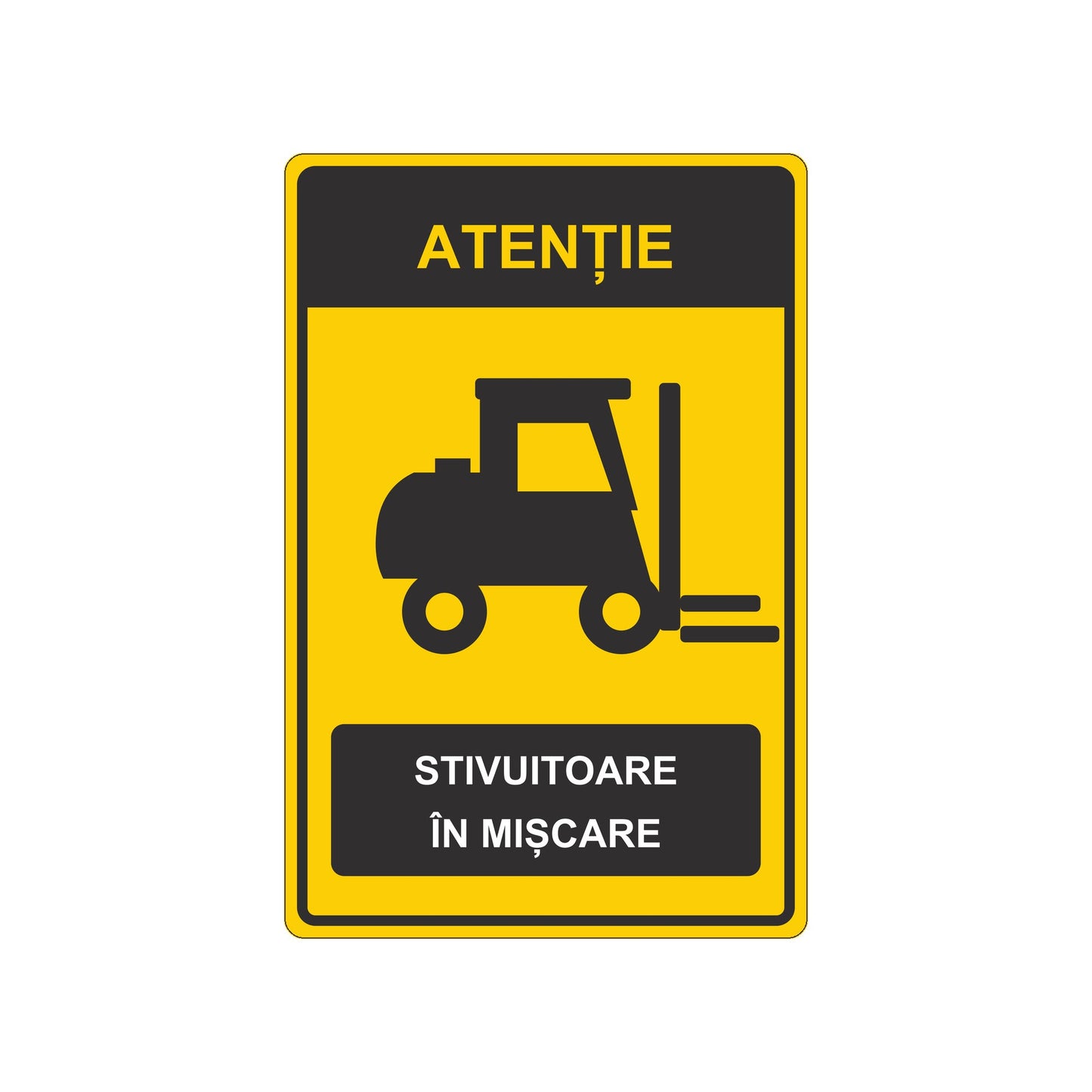Set de 2 autocolante „Atenție, stivuitoare în mișcare”, PVC autoadeziv, 20 x 30 cm, Alb – imaginea 1
