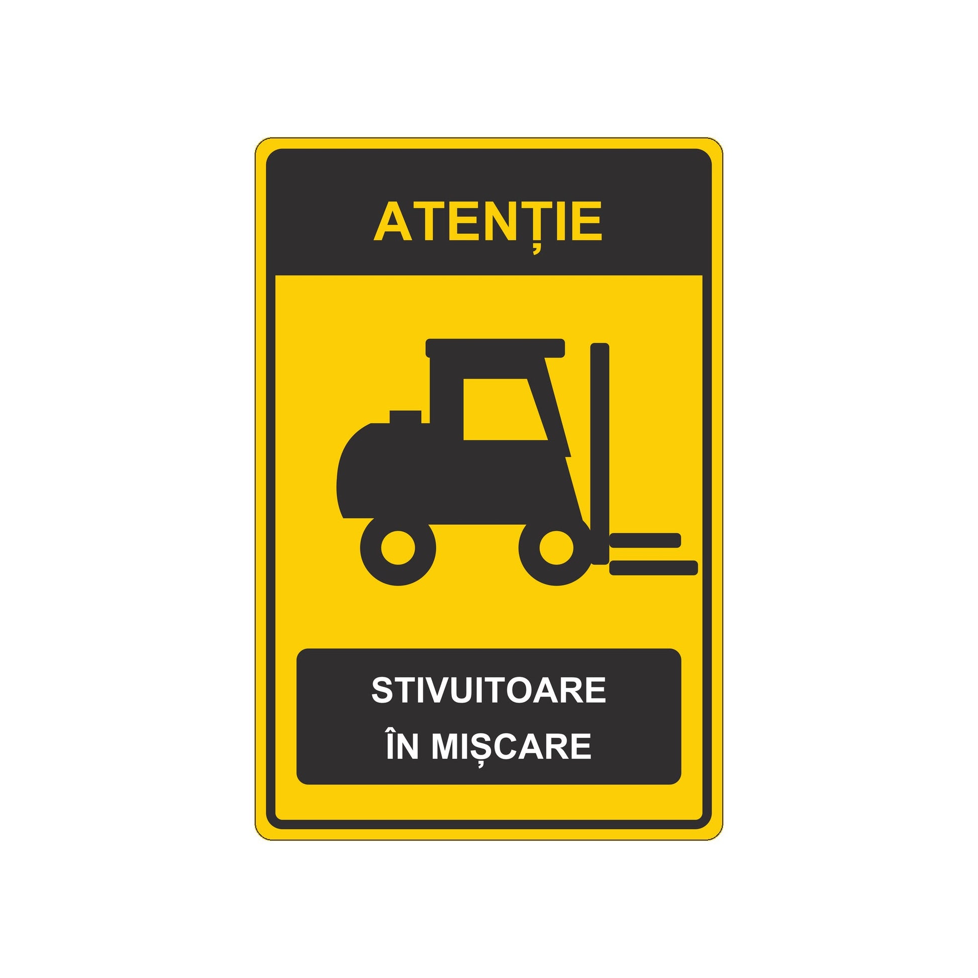 Set de 2 autocolante „Atenție, stivuitoare în mișcare”, PVC autoadeziv, 20 x 30 cm, Alb – imaginea 1