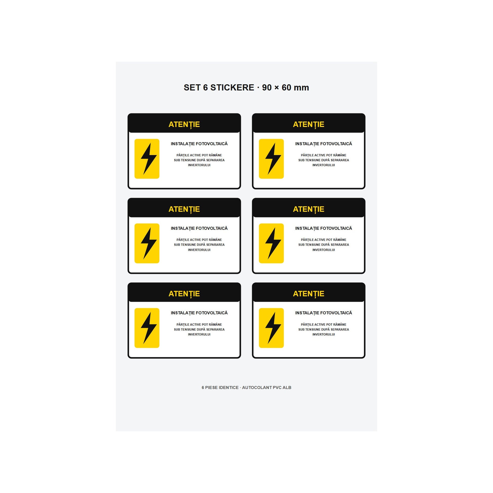 Set 6 stickere de avertizare pentru cutii de joncțiune fotovoltaice, PVC autoadeziv, 9 x 6 cm, Alb – imaginea 4