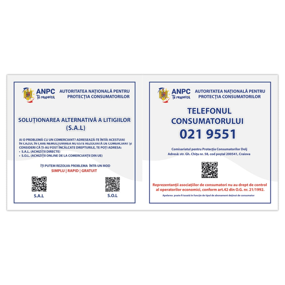 Placuta Obligatorie Combinata "SAL si Telefonul Consumatorului" — 40×20 cm - Dolj