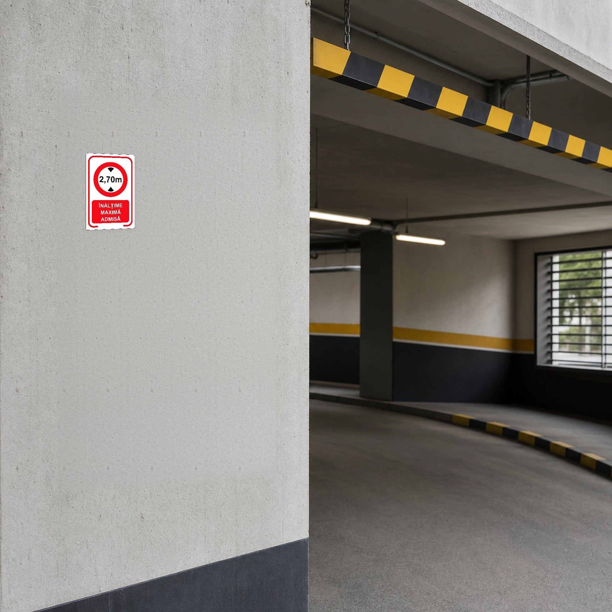 Indicator Înălțime maximă admisă 2,70 m, placă PVC rigidă 4 mm - 02 mockup parcare 20x30