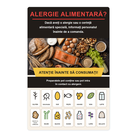 Sticker informativ Alergeni alimentari, PVC autoadeziv, 20 x 30 cm – imaginea 1