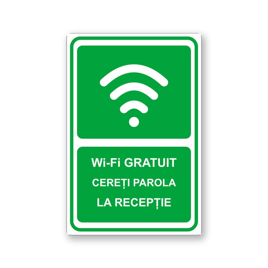 Indicator Wi-Fi gratuit, Cereți parola la recepție, placă PVC rigid 4 mm, 20 x 30 cm, Alb - imagine 1