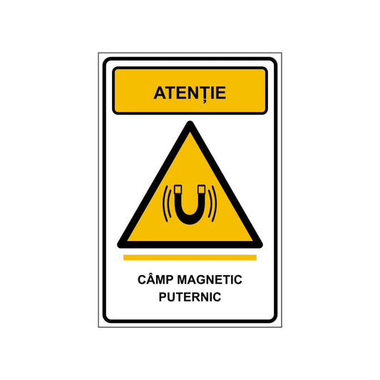 Indicator „Atenție, câmp magnetic puternic”, placa PVC rigid 4 mm, 20 x 30 cm, Alb – imaginea 1
