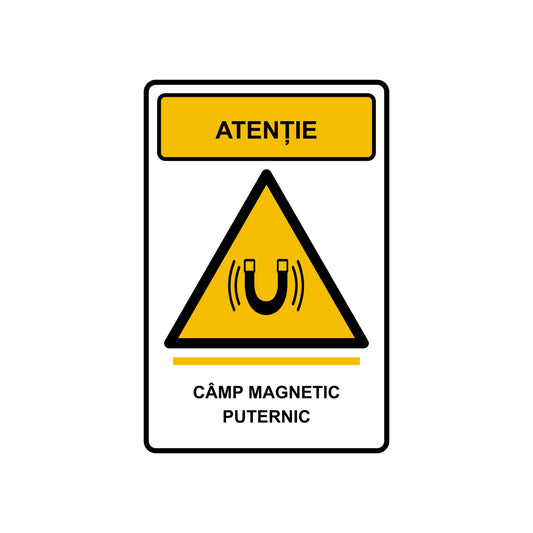 Set de 2 autocolante „Atenție, câmp magnetic puternic”, PVC autoadeziv, 20 x 30 cm, Alb – imaginea 1