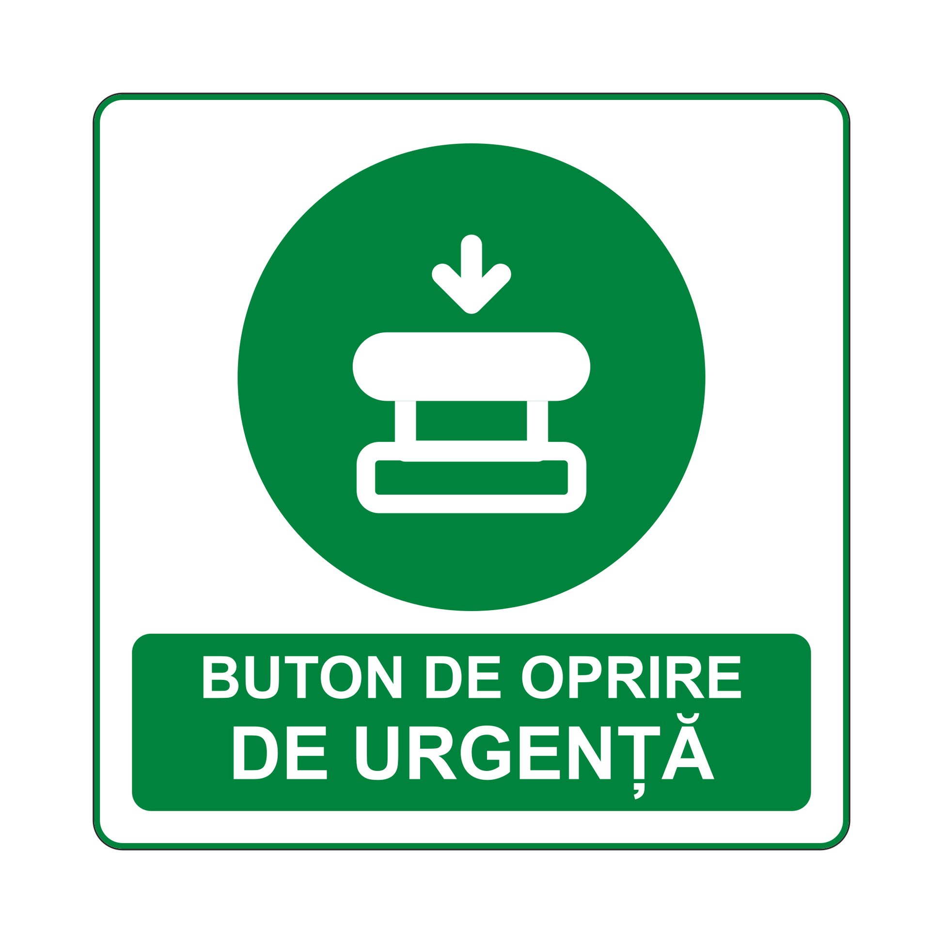 Indicator Buton de oprire de urgență, placa PVC rigid 4 mm, 20 x 20 cm – imaginea 1