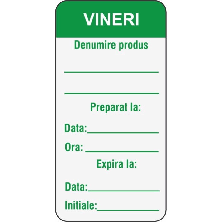 Set 500 Etichete HACCP "VINERI" — 3×6cm (removable)
