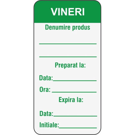 Set 500 Etichete HACCP "VINERI" — 3×6cm (removable)