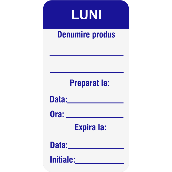 Set 700 Etichete HACCP "Zilele săptămânii" — 3×6cm (removable)