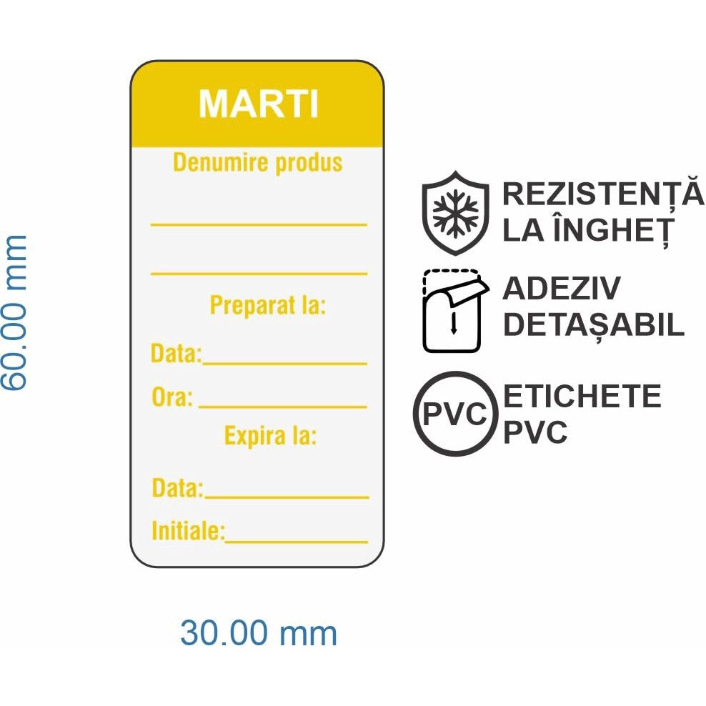 Set 500 Etichete HACCP "MARTI" — 3×6cm (removable)