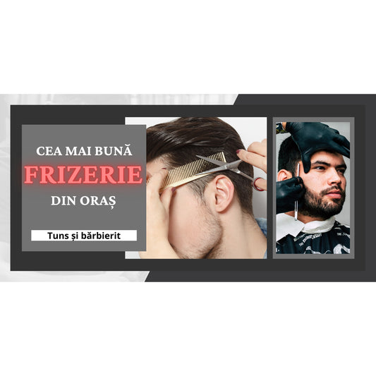 Banner Publicitar "Cea mai buna frizerie din oras" — 150×75cm