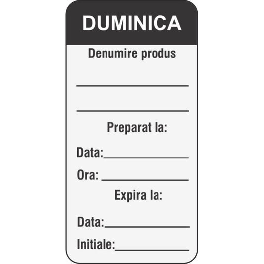 Set 500 Etichete HACCP "DUMINICA" — 3×6cm (removable)