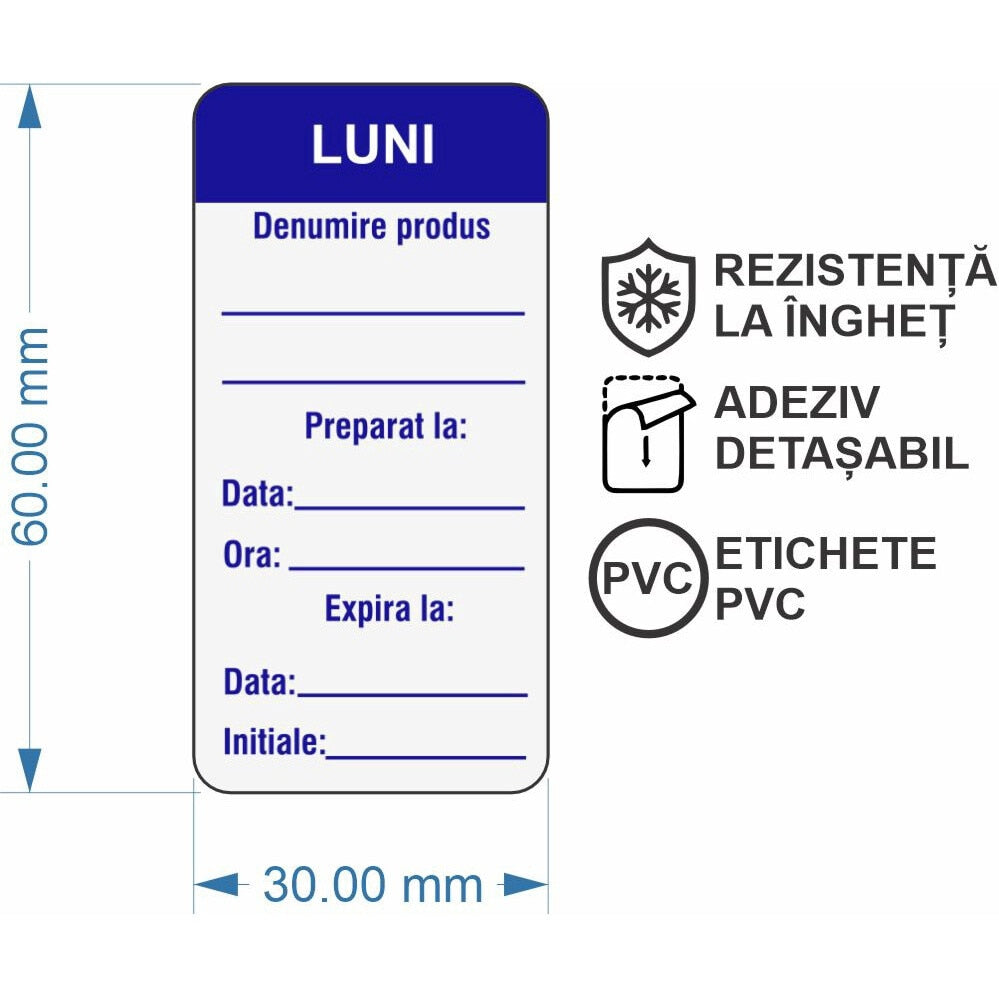 Set 500 Etichete HACCP "LUNI" — 3×6cm (removable)
