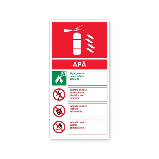 Autocolant cu instrucțiuni pentru stingătorul cu apă, PVC autoadeziv, 20 x 40 cm, Alb